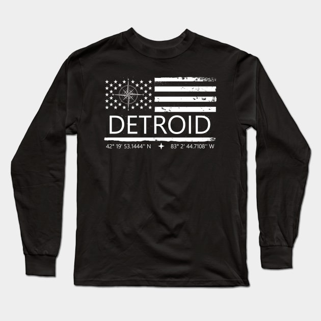 Us Flag Detroid, Detroid City Love Long Sleeve T-Shirt by TahudesignsAT